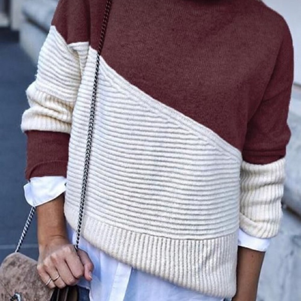 Patchwork Half Turtleneck Pullover - image 5